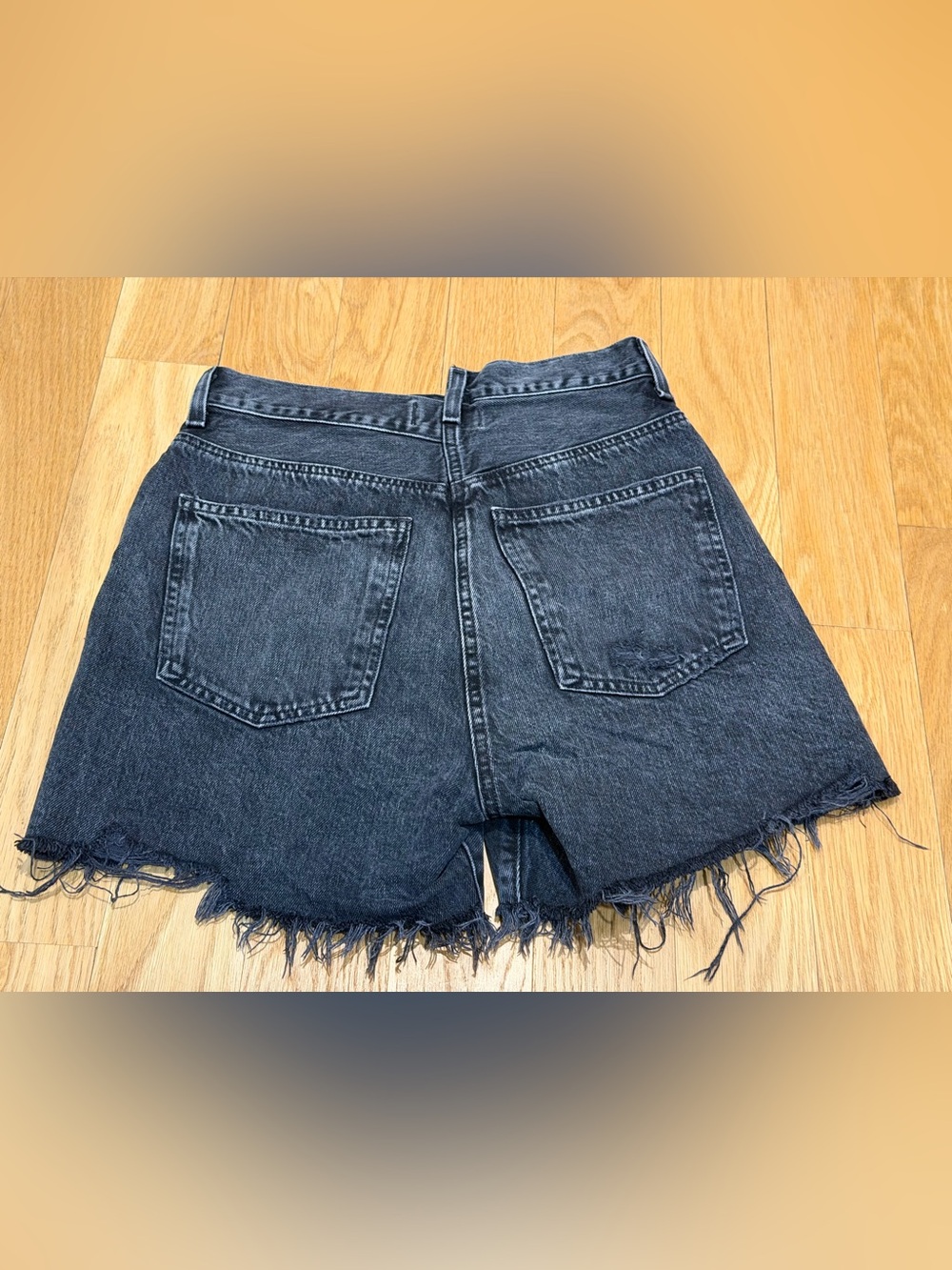 AGOLDE Shorts Black 25 Criss Cross Distressed Broken Waist - Picture 4 of 12